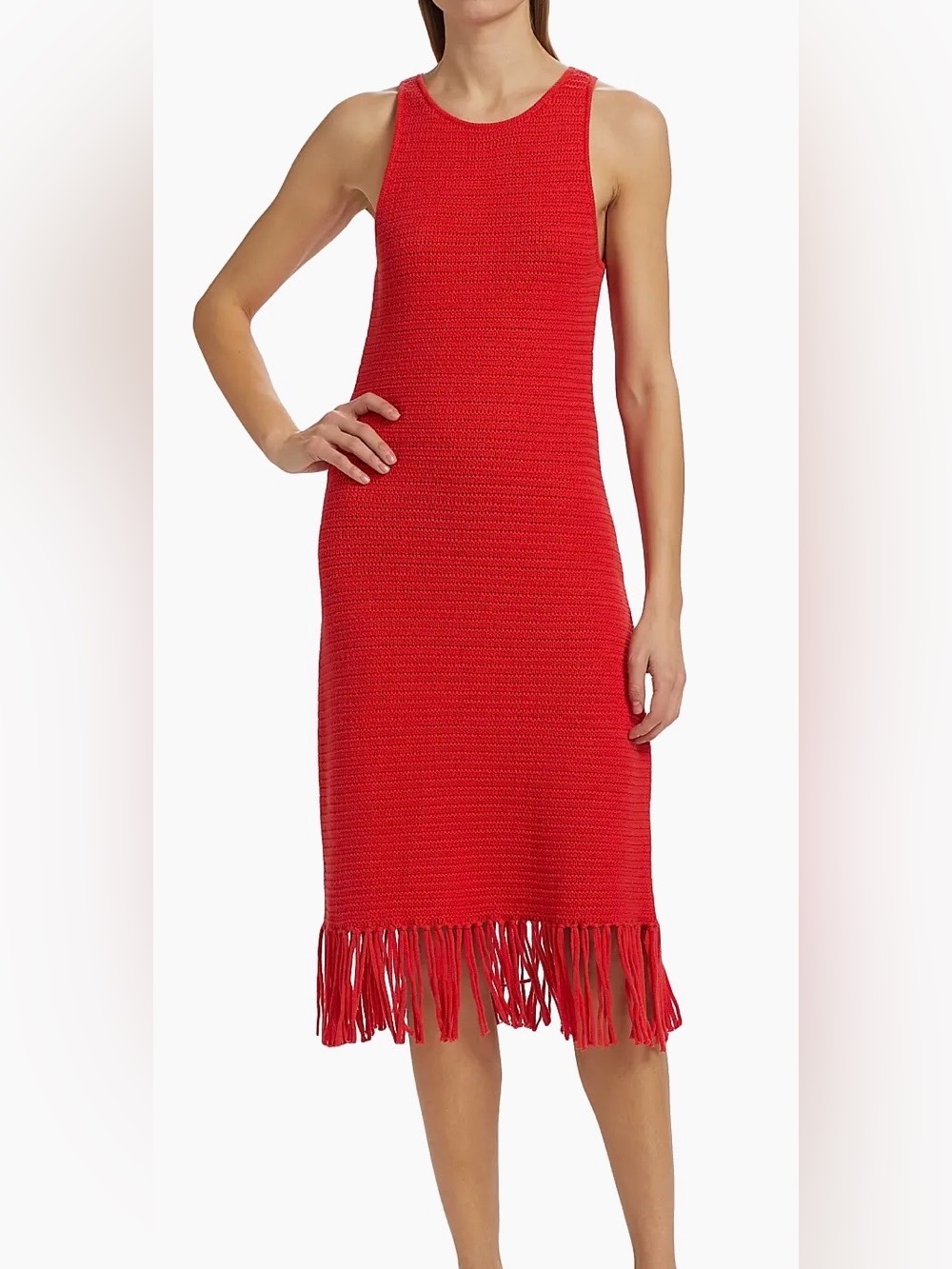 Rails Nia Red Fringe Knit Midi Dress